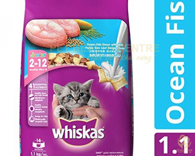 Thức ăn cho mèo con Whiskas mèo con vị cá biển, sữa 1,1kg